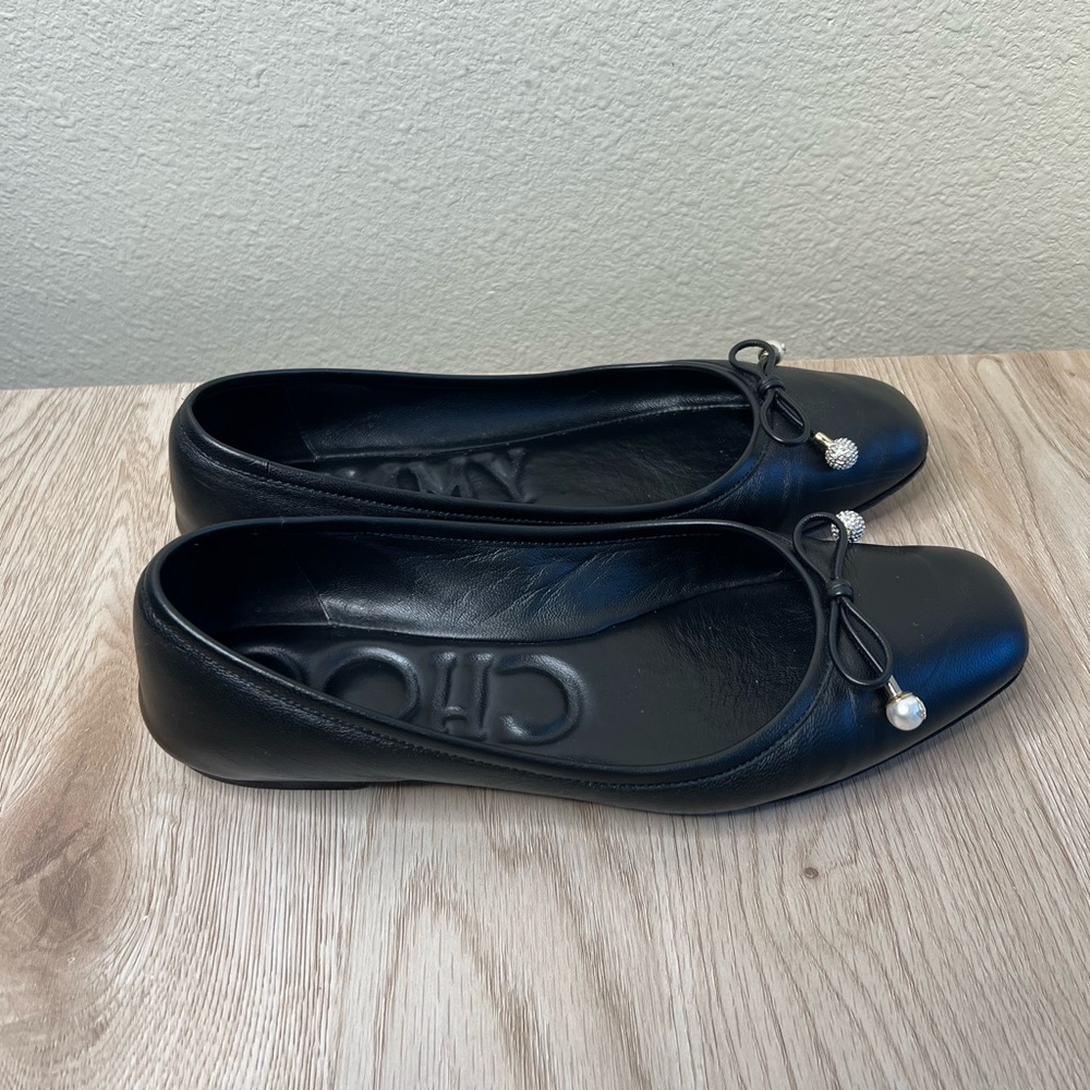 Jimmy Choo Black Leather Ballet Flats - Picture 3 of 9